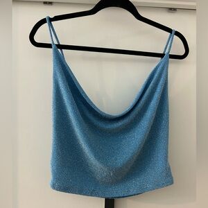 NWT  Blue Glitter Cowl Neck Crop Top Size XL